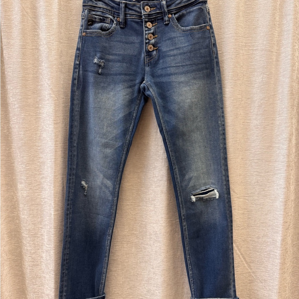 KanCan Blue Ankle Cropped Distressed Jeans
